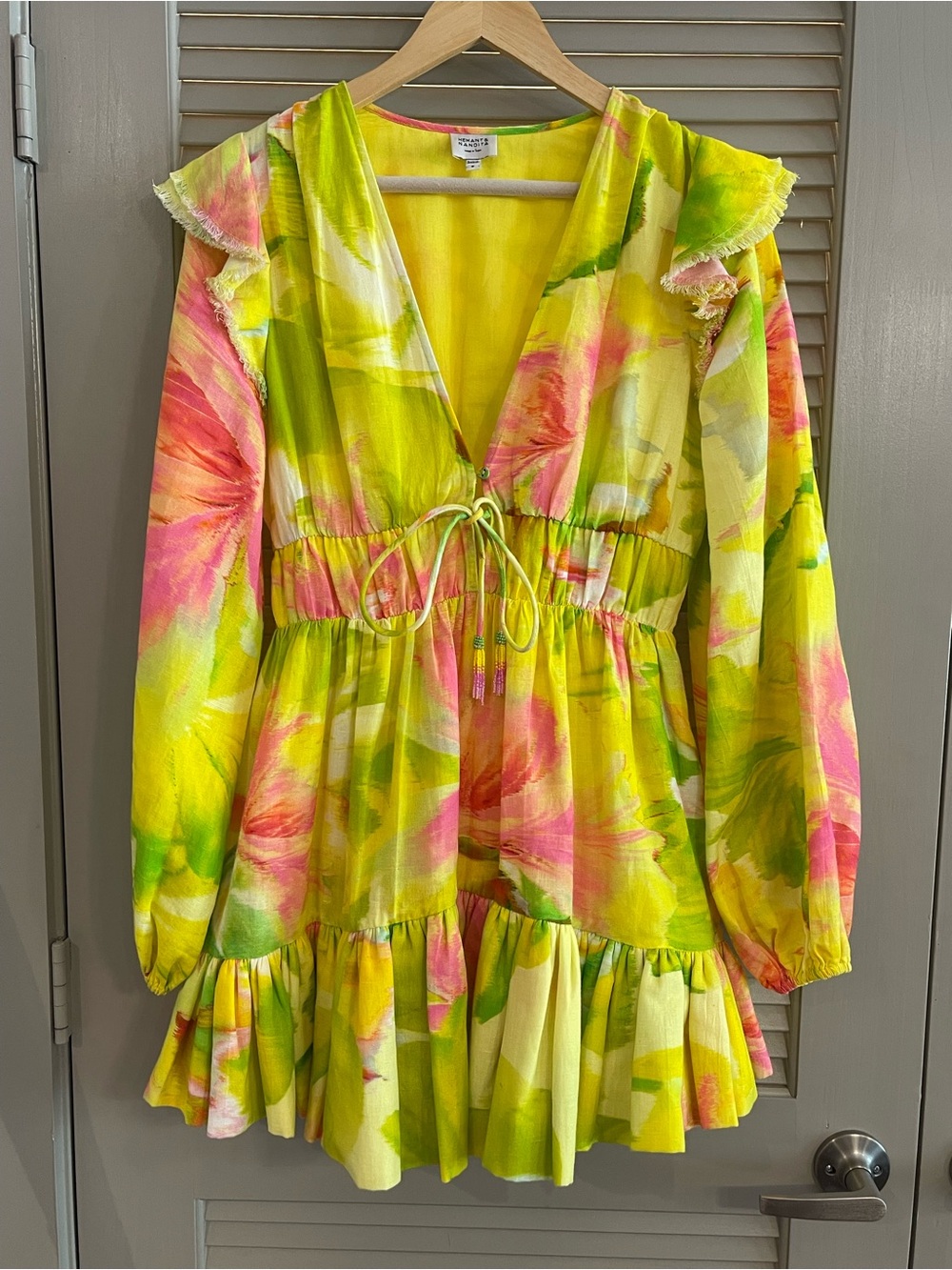 Hemant & Nandita Bright Yellow & Pink Floral Dress